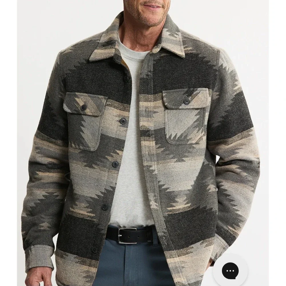 Jachs New York Mens Sherpa Lined Aztec Print Shirt Jacket Shacket Size M Aztec‎